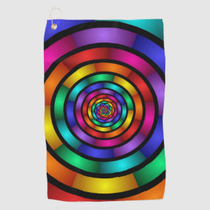 Round and Psychedelic Colourful Modern Fractal Art Golf Towel