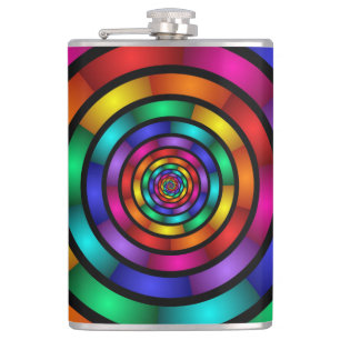 Round and Psychedelic Colourful Modern Fractal Art Hip Flask