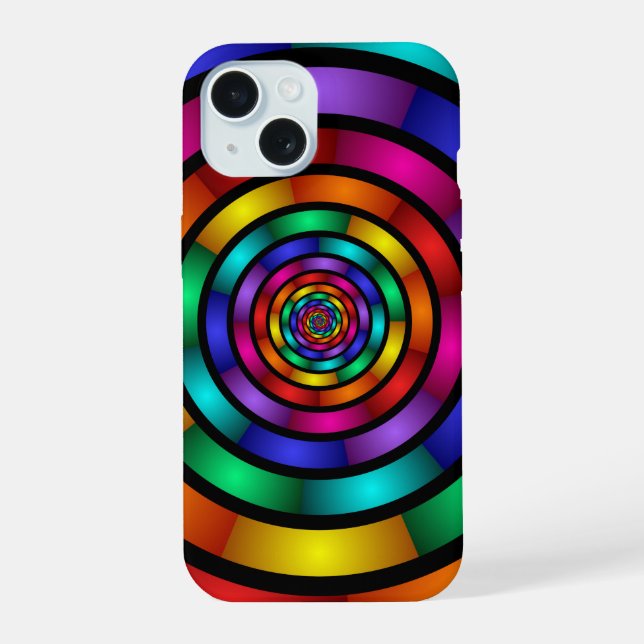 Round and Psychedelic Colourful Modern Fractal Art iPhone 15 Case (Back)
