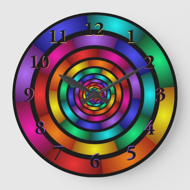Round and Psychedelic Colourful Modern Fractal Art Large Clock (Front)