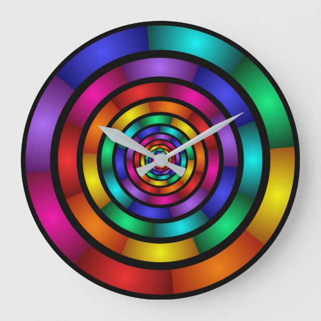Round and Psychedelic Colourful Modern Fractal Art Large Clock (Front)