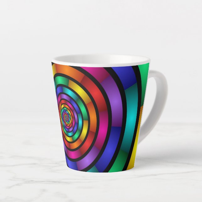 Round and Psychedelic Colourful Modern Fractal Art Latte Mug (Right Angle)