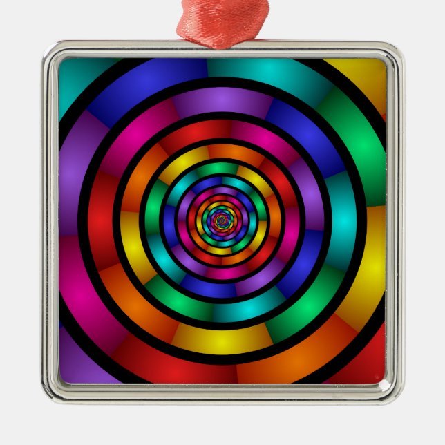 Round and Psychedelic Colourful Modern Fractal Art Metal Tree Decoration (Front)