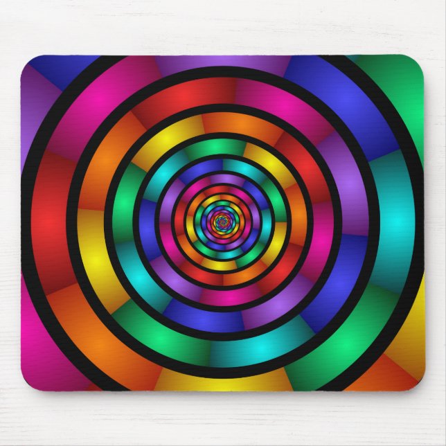 Round and Psychedelic Colourful Modern Fractal Art Mouse Mat (Front)
