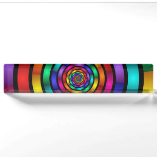 Round and Psychedelic Colourful Modern Fractal Art Nameplate