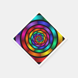 Round and Psychedelic Colourful Modern Fractal Art Napkin