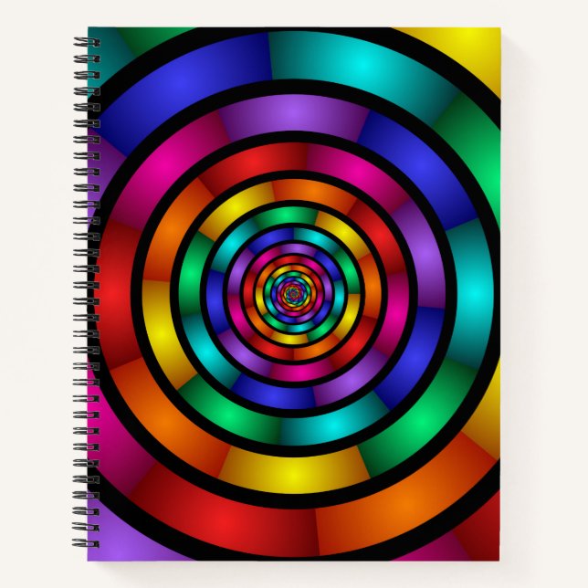 Round and Psychedelic Colourful Modern Fractal Art Notebook (Front)