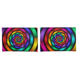 Round and Psychedelic Colourful Modern Fractal Art Pillowcase