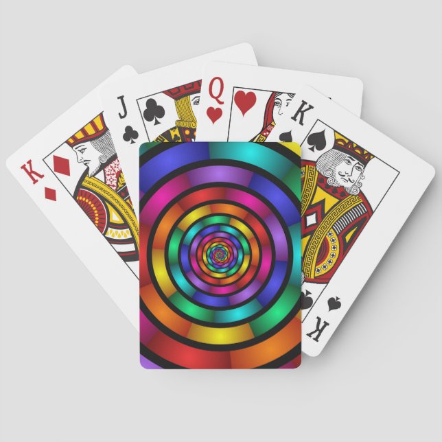 Round and Psychedelic Colourful Modern Fractal Art Playing Cards (Back)