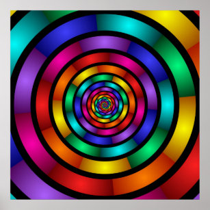 Round and Psychedelic Colourful Modern Fractal Art Poster
