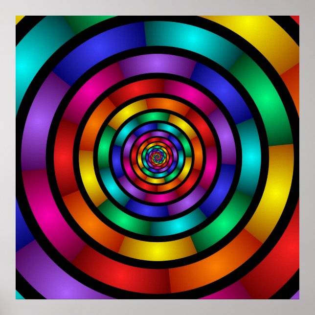 Round and Psychedelic Colourful Modern Fractal Art Poster (Front)
