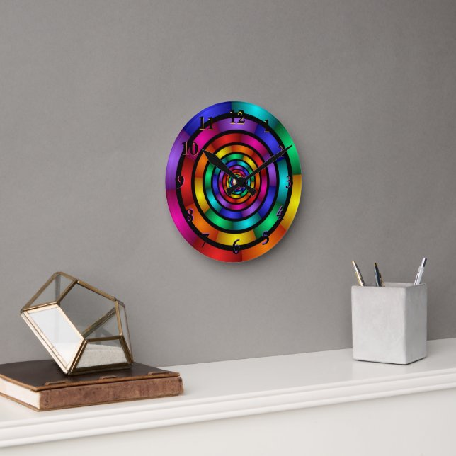 Round and Psychedelic Colourful Modern Fractal Art Round Clock (Office)