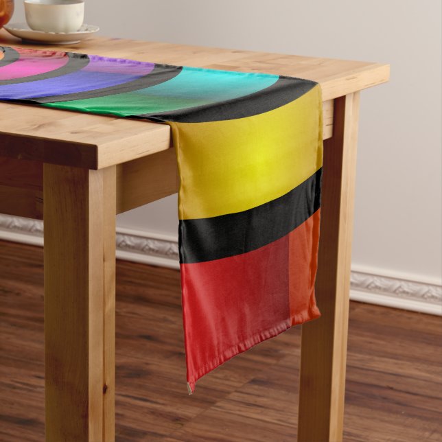 Round and Psychedelic Colourful Modern Fractal Art Short Table Runner (In Situ)