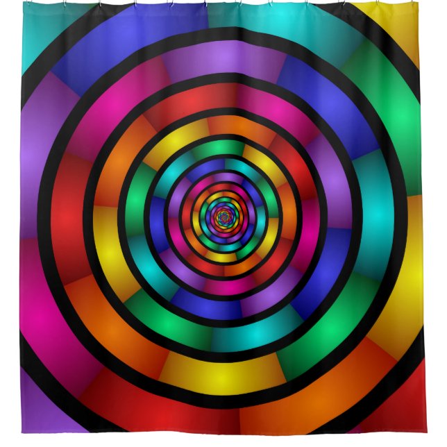 Round and Psychedelic Colourful Modern Fractal Art Shower Curtain (Front)