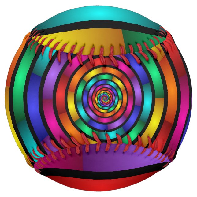 Round and Psychedelic Colourful Modern Fractal Art Softball (Front)