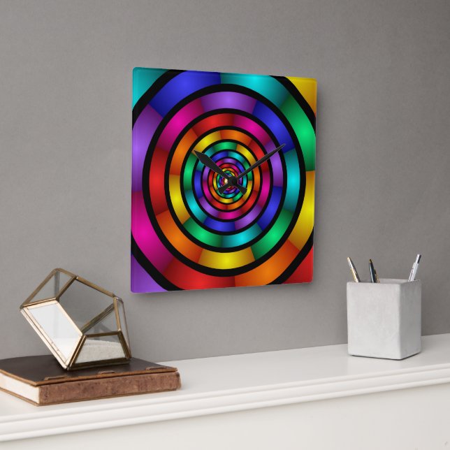 Round and Psychedelic Colourful Modern Fractal Art Square Wall Clock (Office)