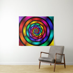 Round and Psychedelic Colourful Modern Fractal Art Tapestry