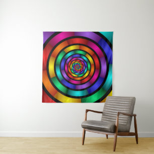 Round and Psychedelic Colourful Modern Fractal Art Tapestry