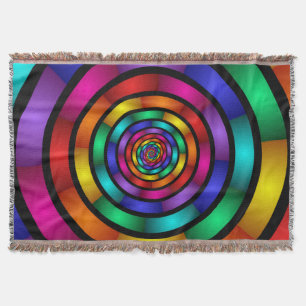 Round and Psychedelic Colourful Modern Fractal Art Throw Blanket