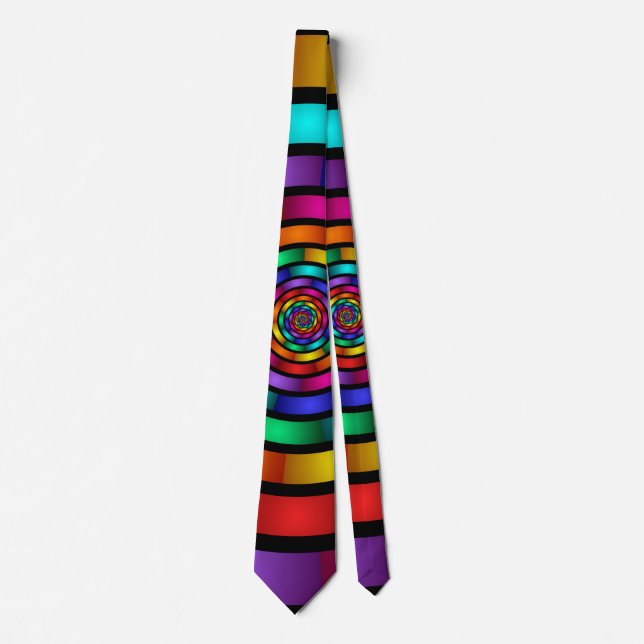 Round and Psychedelic Colourful Modern Fractal Art Tie (Front)