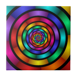 Round and Psychedelic Colourful Modern Fractal Art Tile