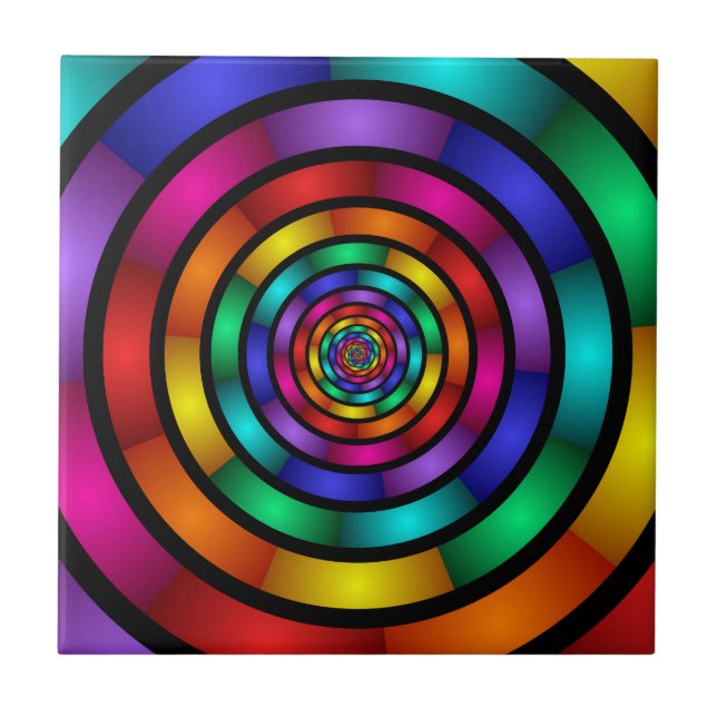 Round and Psychedelic Colourful Modern Fractal Art Tile (Front)