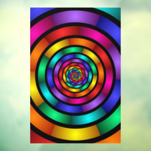 Round and Psychedelic Colourful Modern Fractal Art Window Cling