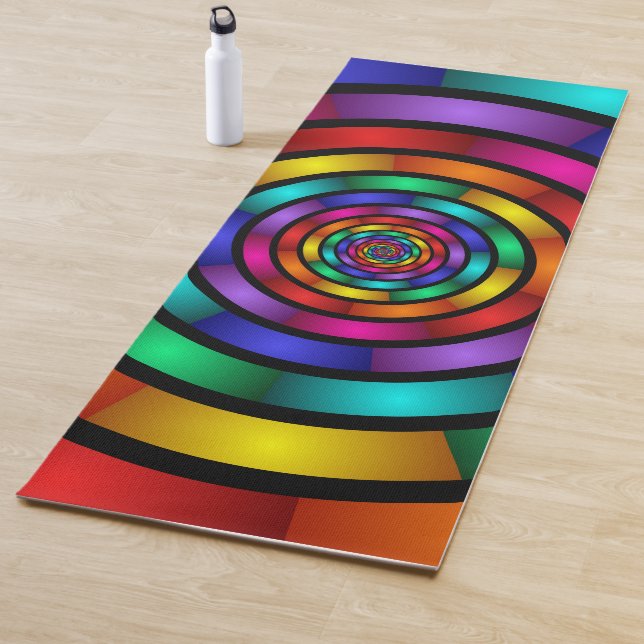 Round and Psychedelic Colourful Modern Fractal Art Yoga Mat (In Situ)