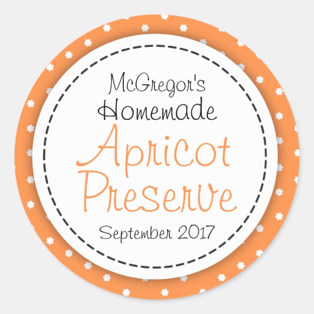 Round apricot preserve jam orange food label (Front)