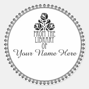Round Art Deco Style Bookplate Classic Round Sticker