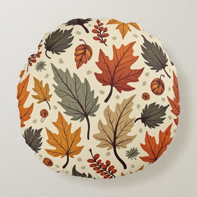 Round Autumn Leaves Cushion (Front)