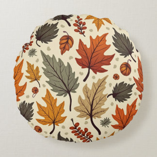 Round Autumn Leaves Round Cushion