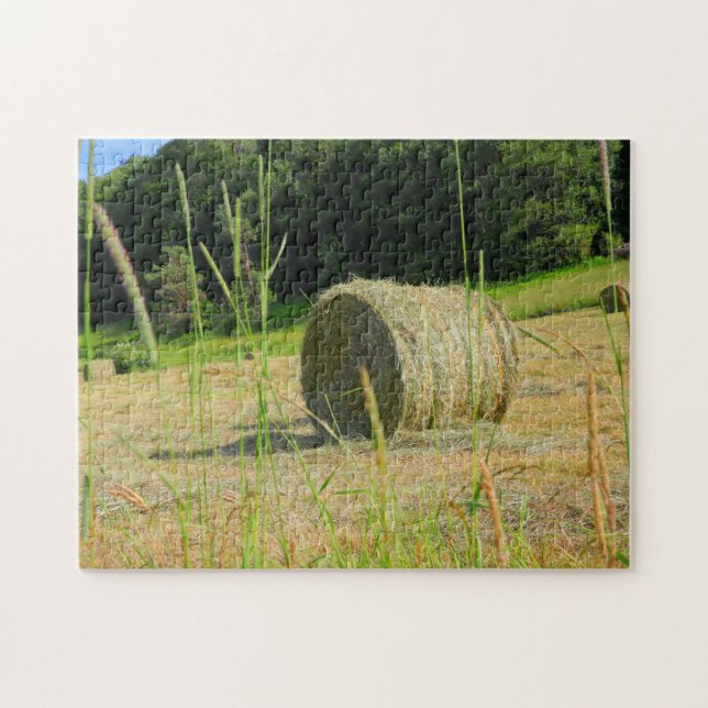 Round Bales in Summer Farmers Hay Field Scene Jigsaw Puzzle (Horizontal)