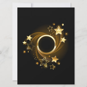 Round Banner with Gold Stars on Black Holiday Card