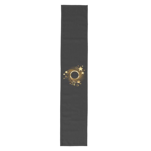 Round Banner with Gold Stars on Black Medium Table Runner (Front)