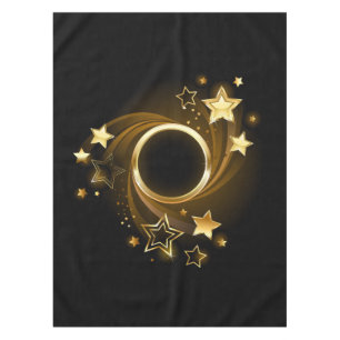 Round Banner with Gold Stars on Black Tablecloth
