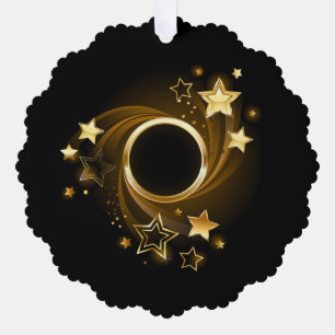 Round Banner with Gold Stars on Black Tree Decoration Card