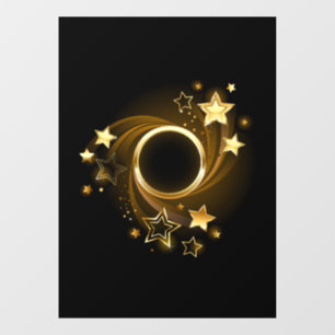 Round Banner with Gold Stars on Black Window Cling