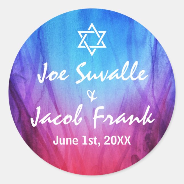Round Bar Mitzvah Stickers | Blue Red | Fire Ice (Front)