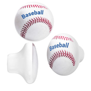 Round Baseball Customizable White and Red Ceramic Knob