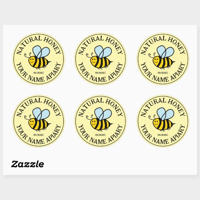 Round bee honey jar stickers for beekeeper (Sheet)