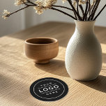 Round Black Custom Business Logo Branded Paper Coaster<br><div class="desc">A professional custom branded coaster for your business features your logo design image printed on a round paper coaster. Simply add your logo in place of the white placeholder image. Other wording such as a slogan or website could also be added via customise. The black background can be customised as...</div>