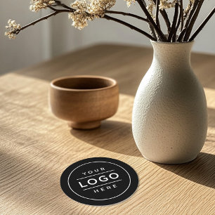Round Black Custom Business Logo Branded Paper Coaster