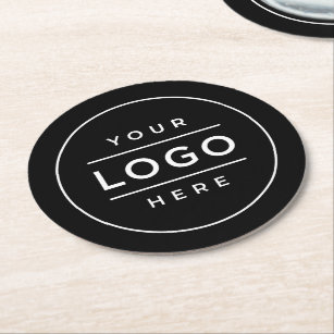 Round Black Custom Business Logo Branded Round Paper Coaster