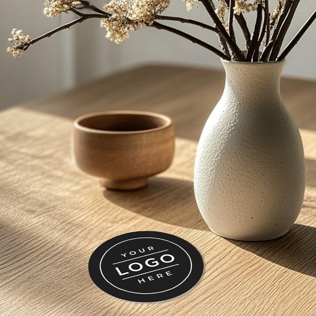 Round Black Custom Business Logo Branded Round Paper Coaster (Creator Uploaded)
