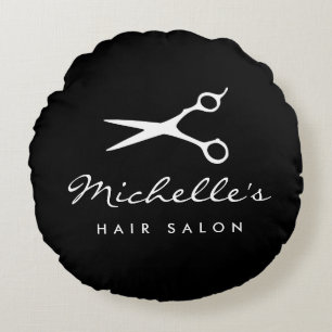 Round black custom hair salon throw pillow