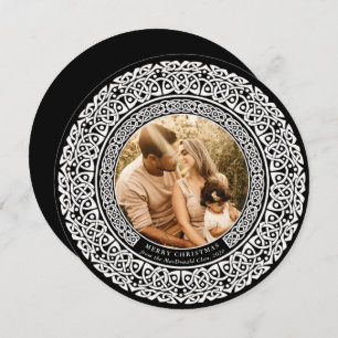 Round Black + Off White Celtic Holiday Photo Card