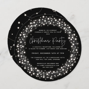 Round Black Sparkling Lights Christmas Party Invitation