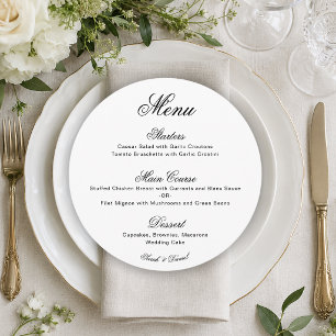 Round Black & White Simple Minimalist Wedding Menu