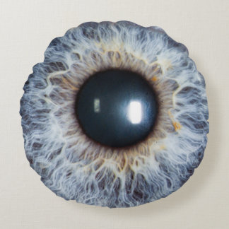 Round blue and hazel iris pillow